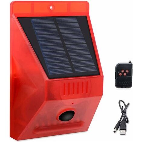 ChunHee Alarme Solaire Flash Lumineux avec Télécommande Détecteur de Mouvement Alarme Extérieure Lumineux 129db Son Sirène de Sécurité Lumineux IP65 étanche Protégé