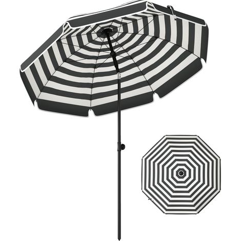 Outsunny 1.8 m Beach Umbrella Parasol with Sand Anchor, Tilt, Grey/White