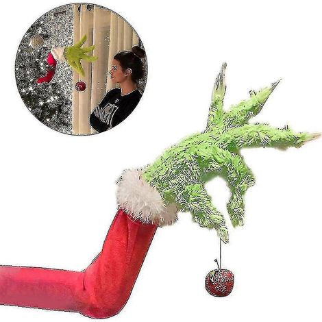 Décoration de fête de Noël : Couronne de sapin de Noël « Le Grinch a volé » et accessoires en peluche à mains (1/5)