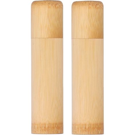 Lot de 2 tubes en bambou écologiques pour le rangement du thé, mini-cylindres ronds pour épices et autres petits pots. (1/5)