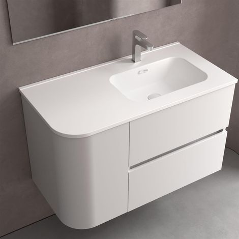Lavabo CONSTANZA 900I pour meuble coiffeuse courbe, sans siphon ni vidage click, BLANC MAT 910 x 20 x 460 mm (1/4)