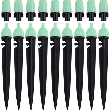 Goteros de riego Ulisem con conector, 20 unidades, aspersores con flujo de agua ajustable a 360 grados, 2 en 1 para sistemas de riego por goteo (verde) (1/4)