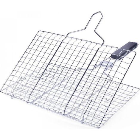 Panier à barbecue en fer nickel-chrome Pliable, portable et durable Avec poignée amovible Convient pour griller poissons, légumes, crevettes et steaks