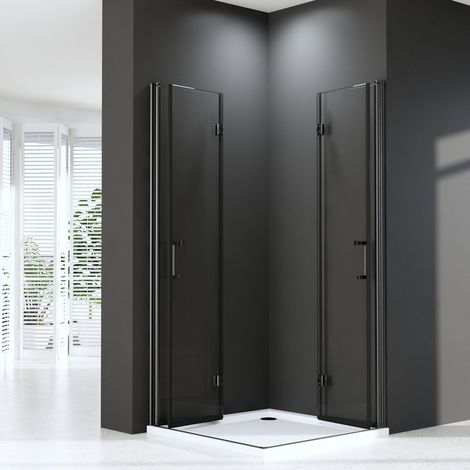Schwarzer Duschkabinen 70 x 70 x 195 cm Falttür Eckeinstieg Duschkabine Drehfalttür Dusche Eckdusche Duschwand aus 6mm NANO ESG Sicherheitsglas