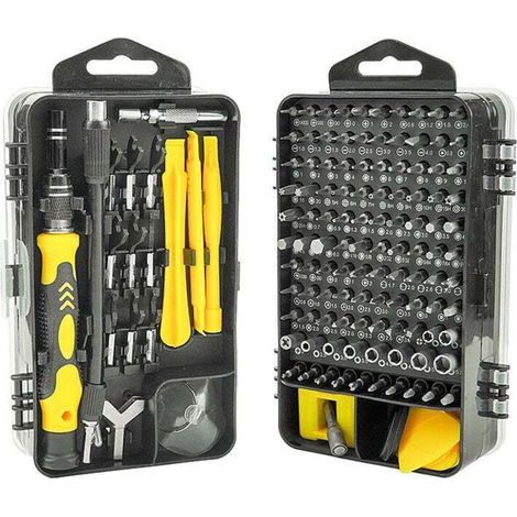 Tournevis De Precision 115 En 1 Pour Telephone Kit De Reparation Magnetiques, Aimant Mini Tournevis Pour Lunettes Iphone Xiaomi Montre Jeu De Tournevis Jaune (1/5)