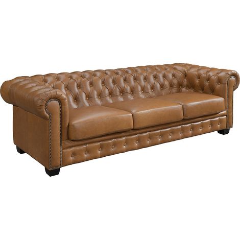 Divano chesterfield 4 posti 100% Pelle di bufalo Caramello Vintage - BRENTON