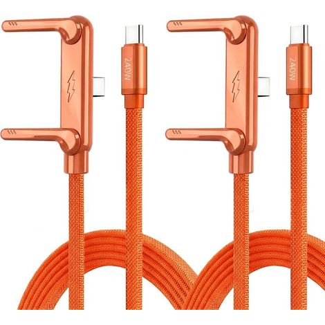 Lot de 2 Câbles USB-C 240W Orange avec Support Invisible Intégré (1/5)