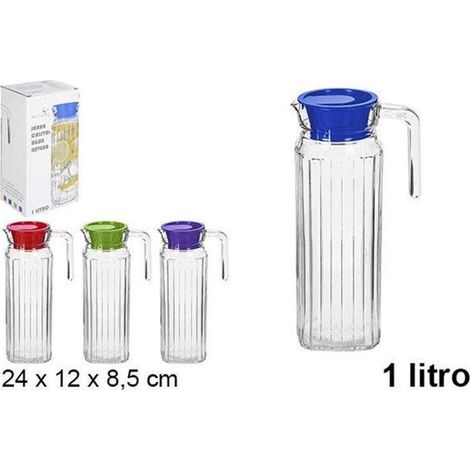 1 lt. jarra cristal para frigo con tapa ,colores surtidos 1000 cc 24x12x8,5 cms