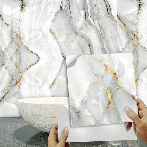 ZVD - Adesivi per paraschizzi da cucina 20x20 cm effetto marmo dorato, adesivi per cucina, adesivi murali, piastrelle per cucina, adesivi murali, adesivi per bagno, piastrelle murali adesive in PVC (1