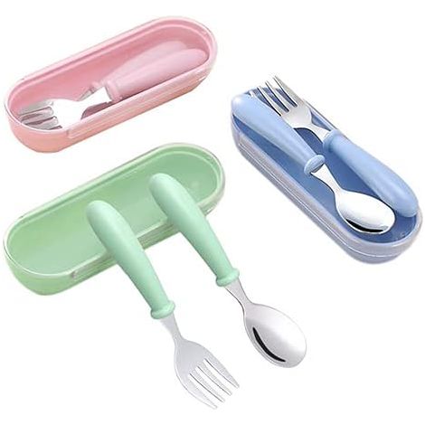 3 ensembles de mini fourchettes et cuillères pour tout-petits, rose + vert + bleu