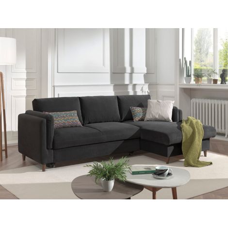 Brooke – ecksofa rechts – mit schlaffunktion und bettkasten – 4-sitzer – aus samt - dunkelgrau