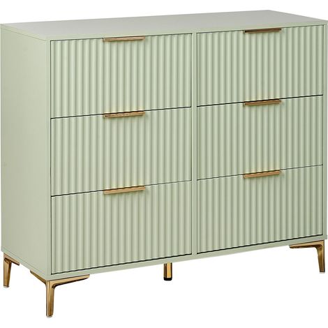 Cassettiera moderna MDF 6 cassetti Gambe in metallo Maniglie scanalate Verde Walcott