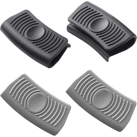 2 pares de manchons antidérapants en silicona para poignées de cazuelas, compatibles con poêles en fuente de 8 cm x 4,5 cm (negro y gris). (1/5)