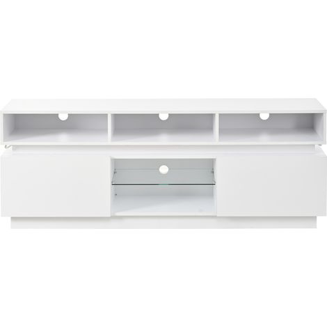 TV-Möbel Weiß aus MDF und Hartglas, 160 x 35 x 60 cm, für Fernseher bis 60 Zoll (1/5)