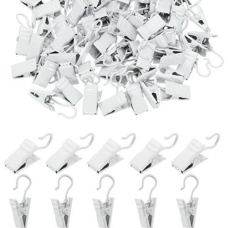 Curtain hooks, clips for string lights, decorative hooks, suitable for camping, handcrafted presentation, 100 pieces (white) (1/5)