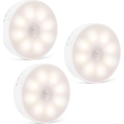 Set di 3 lampade notturne a LED con sensore di movimento, ricaricabili tramite USB, luce notturna automatica da parete con sensore di luce per cucina, corridoio, scale, soggiorno, ecc. (luce bianca ca