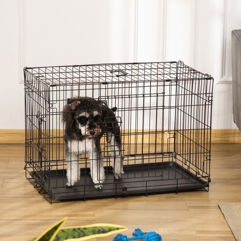 Cage pliable en acier pour animaux de compagnie avec poignée supérieure et double ouverture. 75 x 48,4 x 53 cm