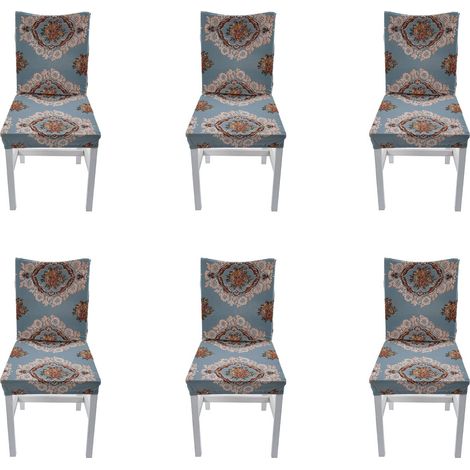 Lot de 6 housses de chaise haute élasticité, amovibles, lavables, anti-poussière, pour la maison, l'hôtel, la salle à manger (bleu) (1/5)