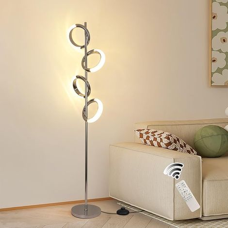 Ganeed LED Floor Lamp for Bedroom,4 Rings 40W Modern Dimmable Standing Lamp,61 in Tall Reading Light Corner Lamp with Remote Control for Living Room Office (3000-6500K/Chrome) (1/5)
