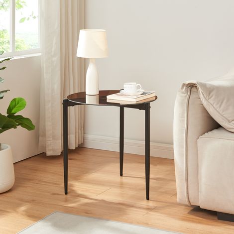 Mesa auxiliar Ulökantaa redonda Ø50x50 cm cristal ahumado Marrón [en.casa]