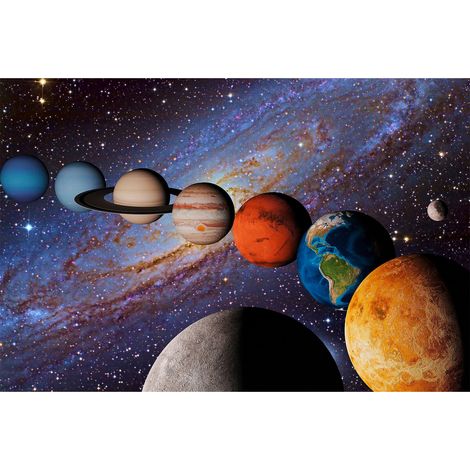 Papier peint panoramique planète multicolore | Tapisserie panoramique chambre enfant | Papier peint panoramique espace pour chambre garçon - 267 x 400 cm (4 pièces) (1/2)