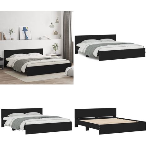 Bettgestell mit Kopfteil Schwarz 160x200 cm - Holzbettfassungen - Doppelbett - Bettkopfteil - Massivholzbette - Schwarzes Bett - Home & Living (1/5)