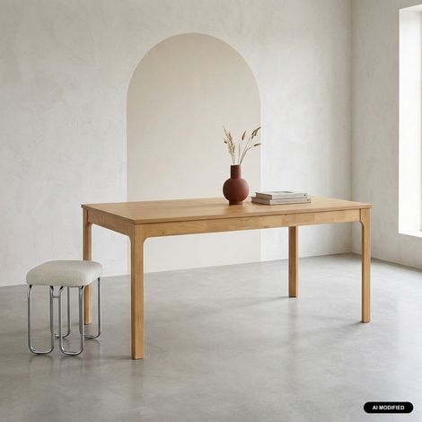 sweeek - Table à manger rectangle extensible bois d'hévéa placage chêne 6-10 places naturel - Félicie (1/5)
