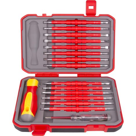 Jeu de tournevis isolés 29 en 1, outils d'électricien certifiés VDE en acier Cr-V, kit de réparation professionnel pour la maison avec 15 embouts (1/4)