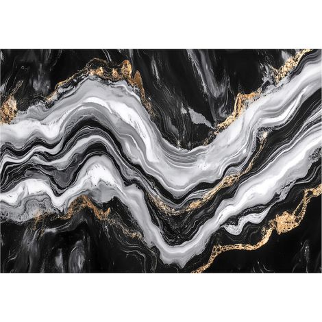 Papier peint avec motif marbre noir et argent, décoration murale pour salon et salle de bain – 200 x 140 cm, papier peint intissé Wallarena (1/4)