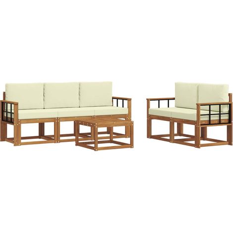 Outdoor Sofa Set with Cushion 6 pcs Natural and Cream vidaXL