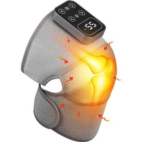 Masseur de genou pour l\'arthrite, masseur de genou 3 en 1 avec 5 chauffages et 3 massages, genouillère chauffante sans fil, taille réglable, pour genoux/coudes/épaules, avec batterie de 5000 mAh