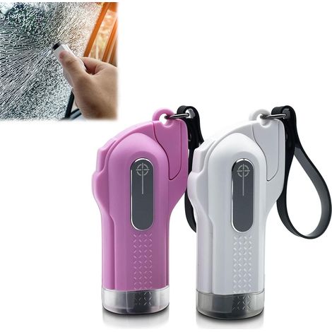 Kit di 2 martelli di emergenza auto, bus, frangivetro, strumento salvataggio, tagliacinture, martello 2 in 1, tagliacinture con lama integrata, anello di sicurezza. (1/5)