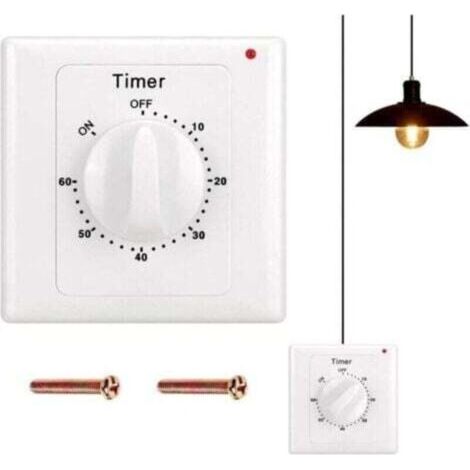 Interrupteur Minuterie mécanique compte à rebours 60 minutes 86x86mm avec LED pour ventilateur douche garage int/extérieur montage facile (1/4)