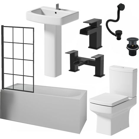 1700mm Bathroom Suite Bath Screen Basin Full Pedestal Toilet WC Taps Waste (1/5)