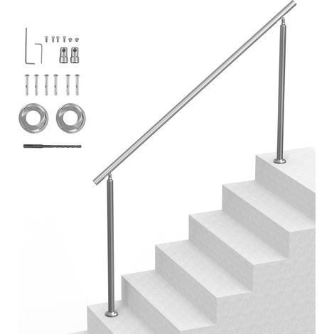 Rampe d'Escalier, 180 cm, Main Courante Escalier pour Marches Extérieures en Acier Inoxydable, avec Kit d'Installation, Barre d'Appui à Double Colonne, pour Personnes Âgées, Porche, Terrasse (1/5)