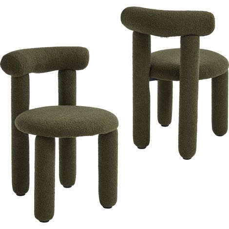 Wahson Küchenstühle 2er Set Kunstfell Esszimmerstühle Moderne Akzentstühle für Esszimmer Gepolsterte Stühle Küche, Grün