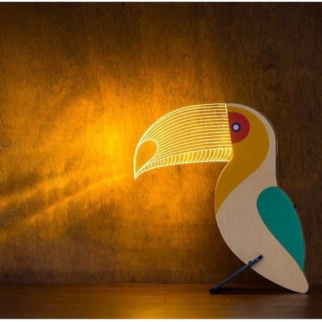 Veilleuse acrylique créative, animaux en bois, lumières LED de décoration de chambre à coucher de salon, lumières LED en forme de Toucan (1/5)