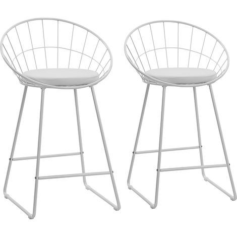 Set di 2 sgabelli da bar 65cm in metallo bianco e cuscino bianco ALEX