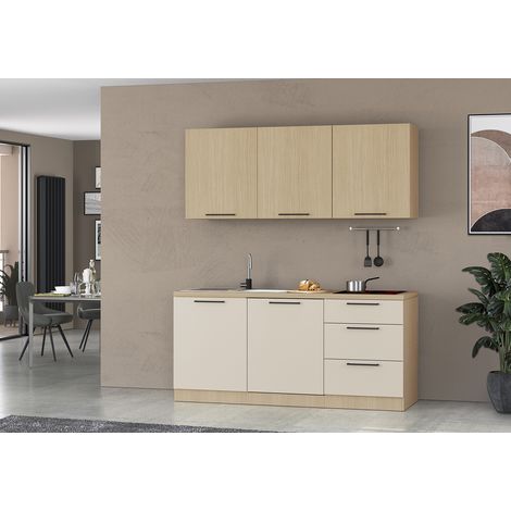 Cuisine complète 180 cm contemporaine cachemire/chêne Louna (1/5)