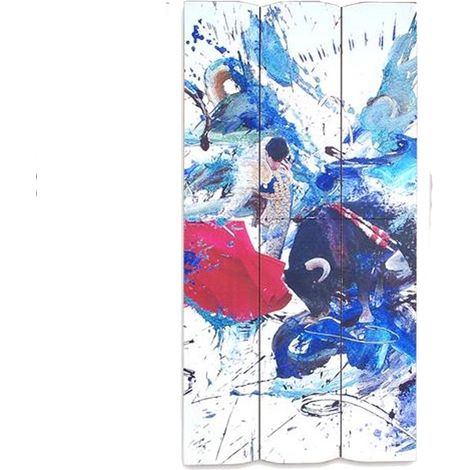 Décoration murale Bleue en bois à suspendre Taureau