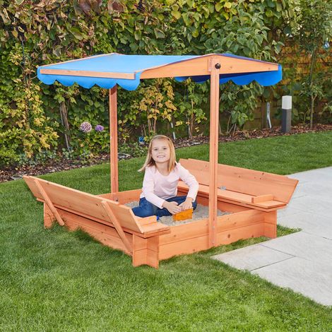 HOME DELUXE - Sandkasten BUDDELKISTE - Mit verstellbarem Dach und Bodenplane - Maße: 110 x 110 x 110 cm - inkl. komplettem Montagematerial I Sandspielkasten Holzsandkasten Sandspielzeug Sandkasten Ho (1/6)