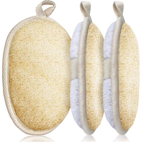 Éponge Exfoliante Luffa Naturelle - Gant de Bain avec Sangle Élastique - Pour Douche et Spa - Lot de 3 (1/5)