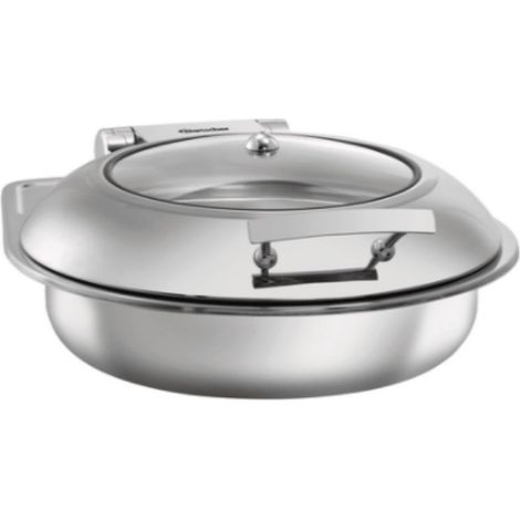Chafing dish inox rond (Ø)380 mm, 6,2 Litres avec couvercle rabattable, fenêtre transparente (1/3)