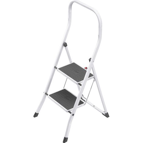 Hailo – Marchepied pliant 2 marches en acier époxy – Hauteur de travail 2,47 m – Charge maximale 150 kg – Largeur 48 cm – Garde-corps antidérapant