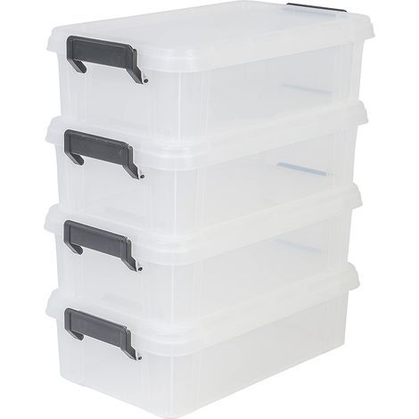 Set of 4 Storage Boxes, 4L, Clip Closures, Stackable, Transparent, Garage (1/5)
