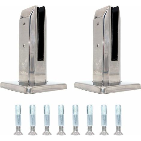 2er-Pack Glasklemmen für Treppen – Edelstahl 304 – Befestigung für Poolgeländer, Balkon (Modell mit quadratischer Säule aus Edelstahl) (1/5)