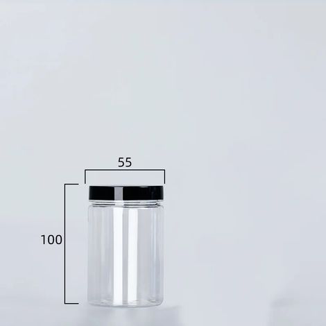 (noir - 200 ml) Boîte de conservation transparente avec couvercle, bouteille d'emballage vide en plastique, seau de rangement circulaire, boîte à biscuits, boîte de conservation alimentaire scellée, r (1/5)