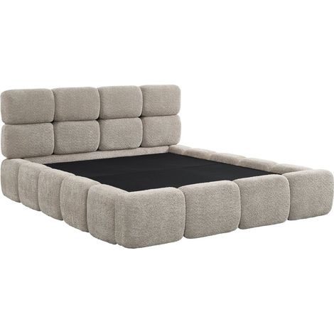 Lit coffre en tissu bouclette taupe 160x200 cm BUBBLE (1/5)