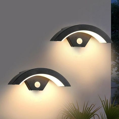 Lot de 2 Applique murale, Métal et acrylique, IP65, Détecteur de mouvement, LED 24W, Extérieur et intérieur (1/5)