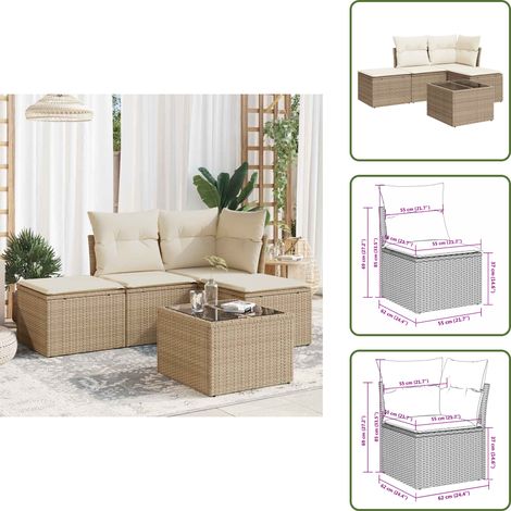Salon de jardin avec coussins 5 pcs beige résine tressée - Ensemble Salon De Jardin - Mobilier De Jardin - Canapé Jardin - Set Salon Exterieur - Chaise Lounge (1/5)